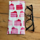 Pink Cake Slices Print Quilted Cotton Glasses Case