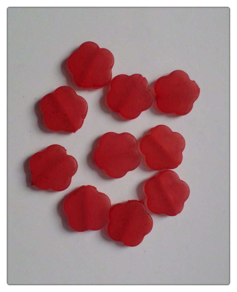 10 x Frosted Acrylic Beads - 18mm - Flower - Red 