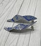Aluminium Stud Earrings, Folded Design, Imprinted Floral Pattern, Silver Blue - Image 4