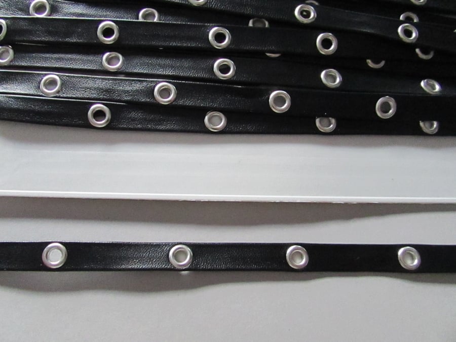 BLACK PLEATHER EYELET TAPE SOLD BY THE METRE