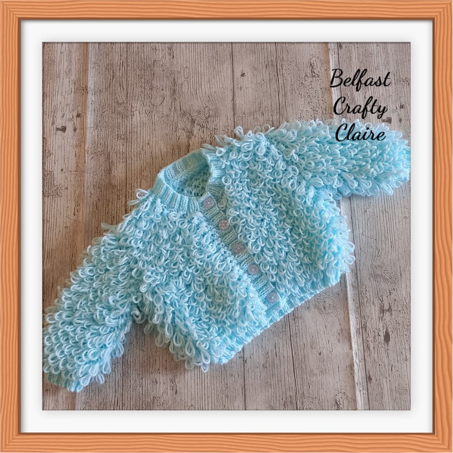 MADE TO ORDER - Hand Knitted Baby - LOOPY Style - Cardigan - Coat - AQUA BLUE