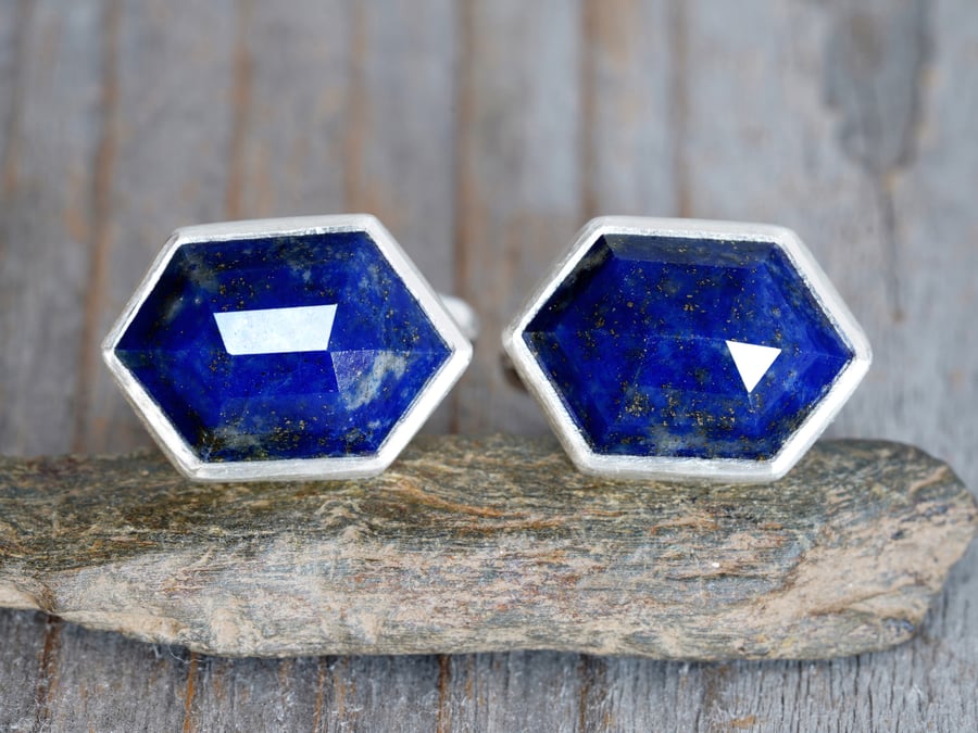 Lapis Lazuli Cufflinks Set in Sterling Silver