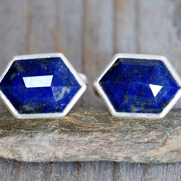 Lapis Lazuli Cufflinks Set in Sterling Silver