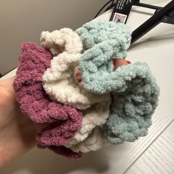 Fluffy Handmade Scrunchies - Set Of 3
