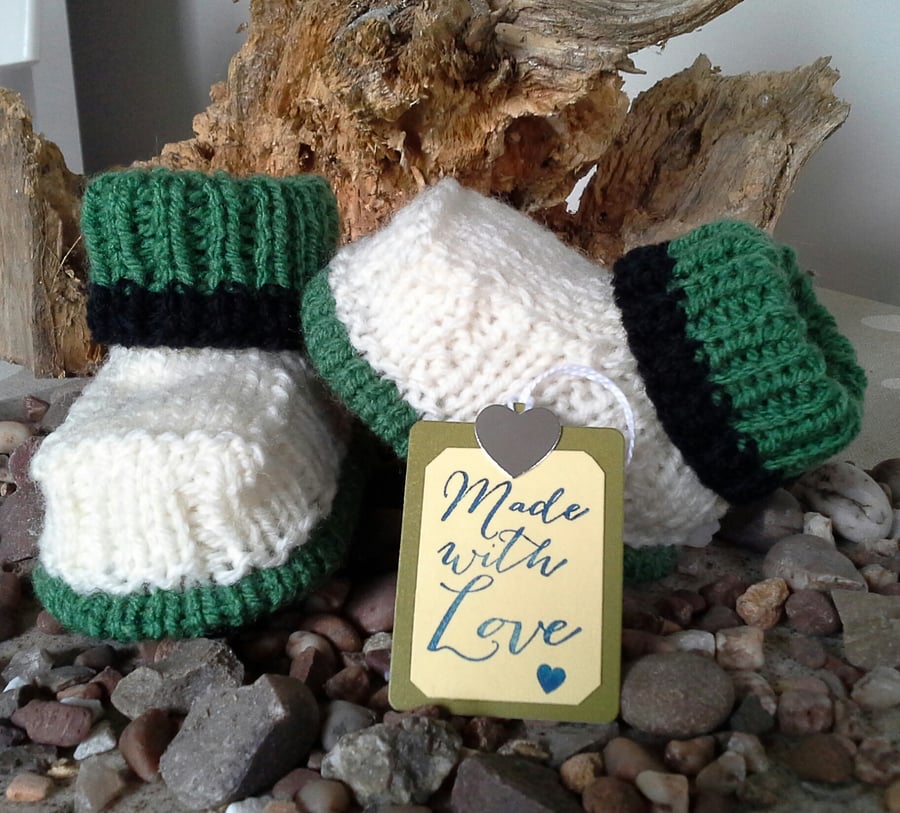 Baby Boys Aran Hand Knitted Booties with wool 3-6 months size 