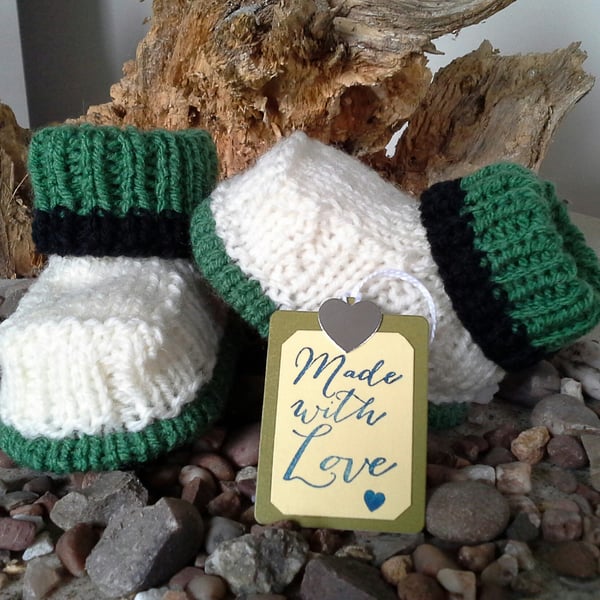 Baby Boys Aran Hand Knitted Booties with wool 3-6 months size 