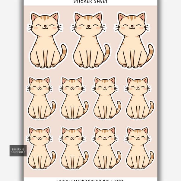 Funny Vinyl Sticker Sheet For Adults - Cute Cat