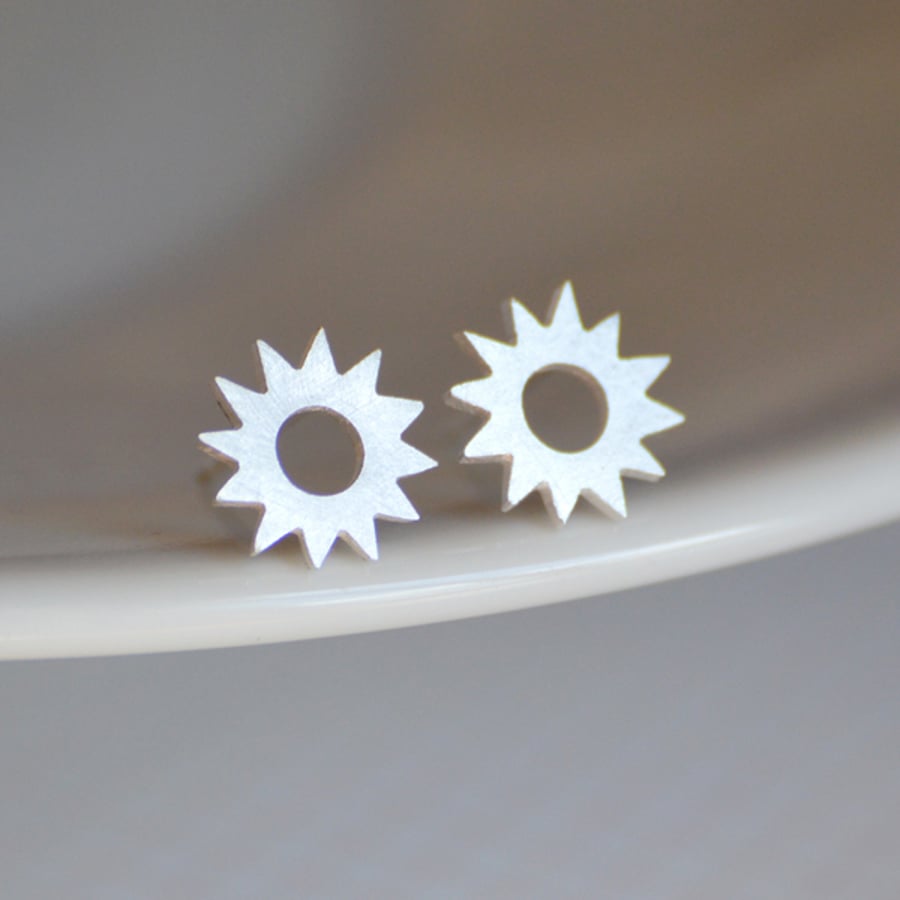  sterling silver sunny earring studs, handmade in Cornwall