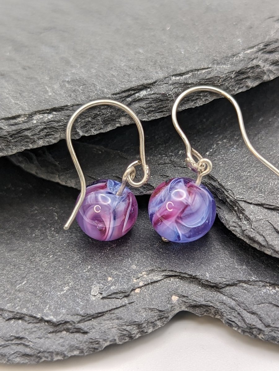 Purple and pink lampwork earrings