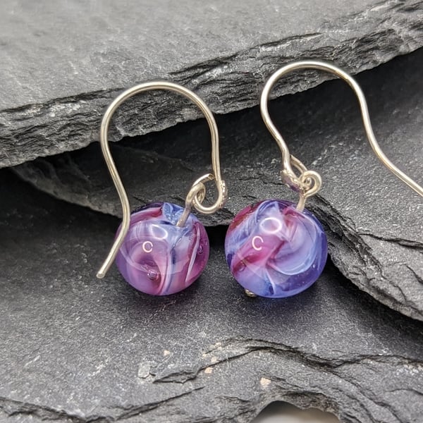 Purple and pink lampwork earrings