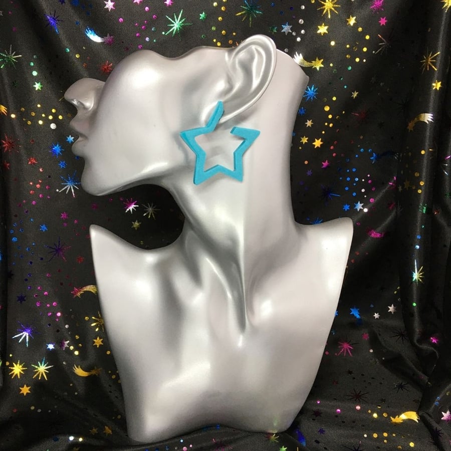 Turquoise blue star hoop statement earrings.