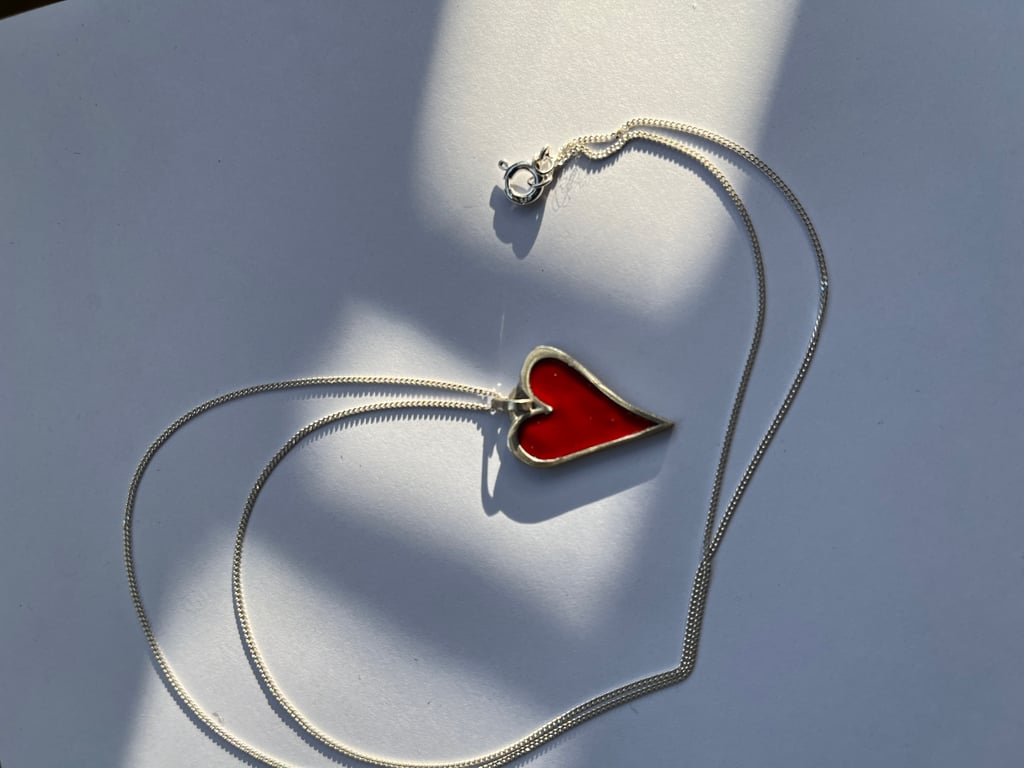 Red Enamel Heart Pendant, Small Quirky Heart