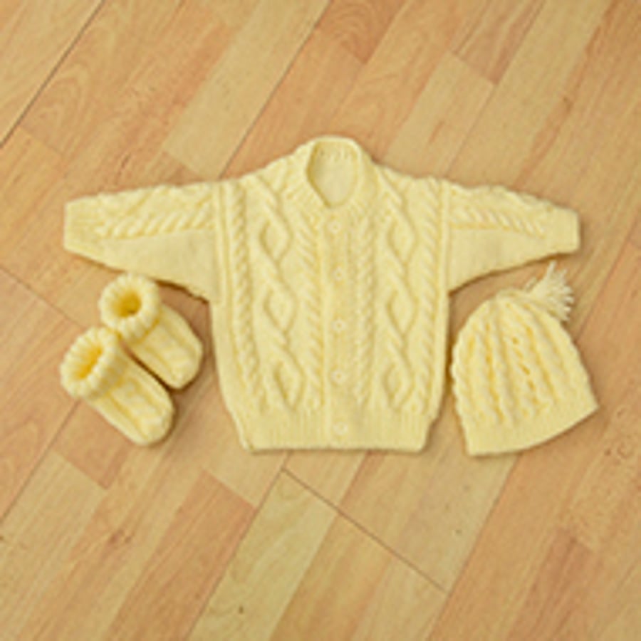  baby set hand knitted cardigan,bootees and hat .Birth gift
