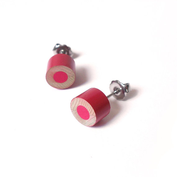 colour pencil earring studs in rose pink