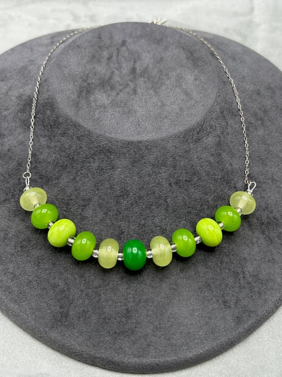 spring greens lampwork glass beaded necklace