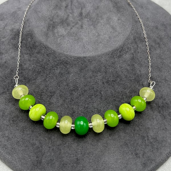 spring greens lampwork glass beaded necklace