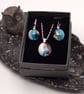 Red, Blues and White Fused Glass Lever Drop Earrings and Pendant Set