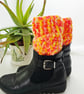 Pink Orange Pink Boot Cuffs, Fruit Salad Crochet Ankle Warmers, One Size. - Image 4