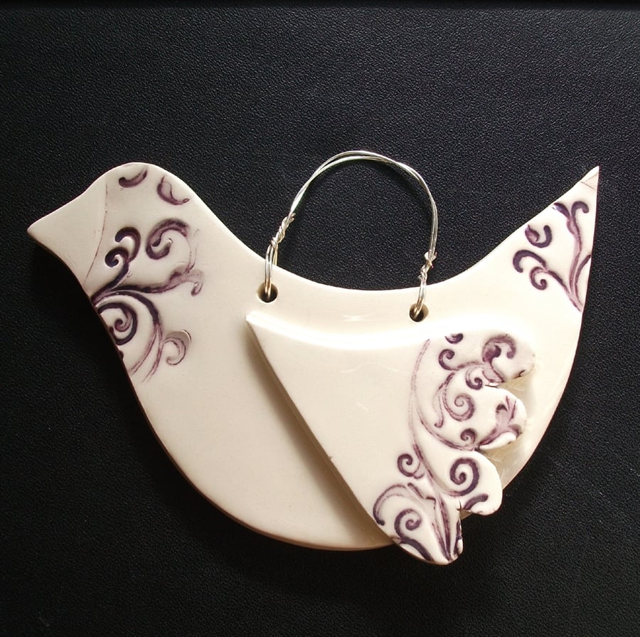 Ceramic bird decoration - purple