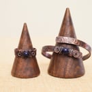 Handmade Copper Bracelet and Ring Set, Blue ,stone Stardust Jewelry, 
