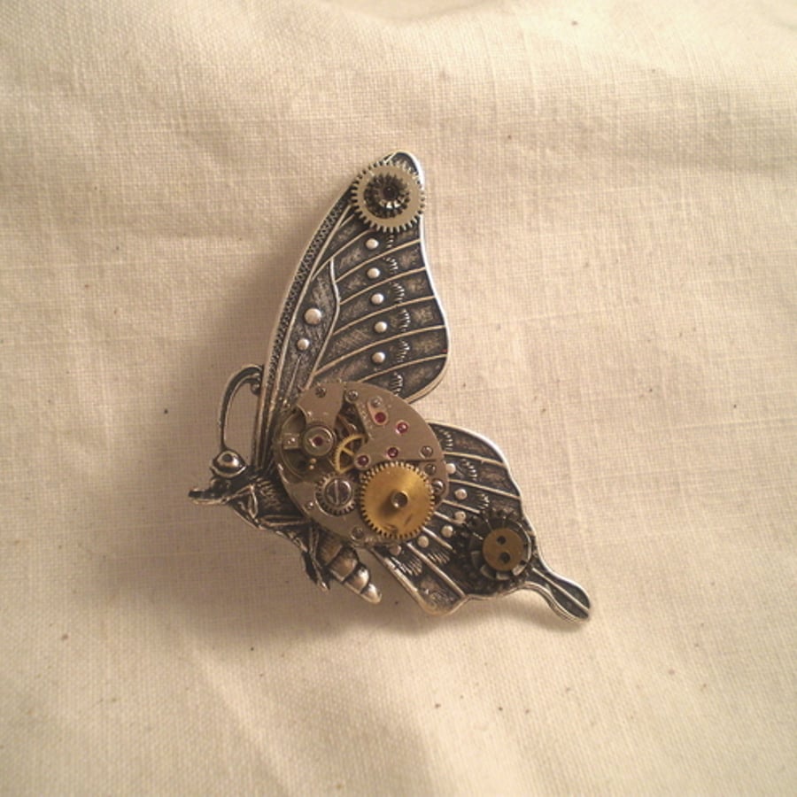 Steampunk Clockwork Butterfly Brooch