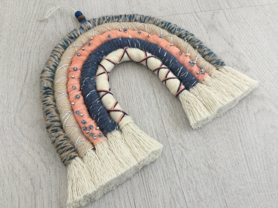 Beaded Rainbow wall hanging, macrame , fibre art, nursery decor, new born