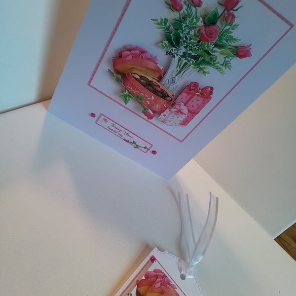 Special day card and gift tag set. Decoupage card. Birthday card. CC862