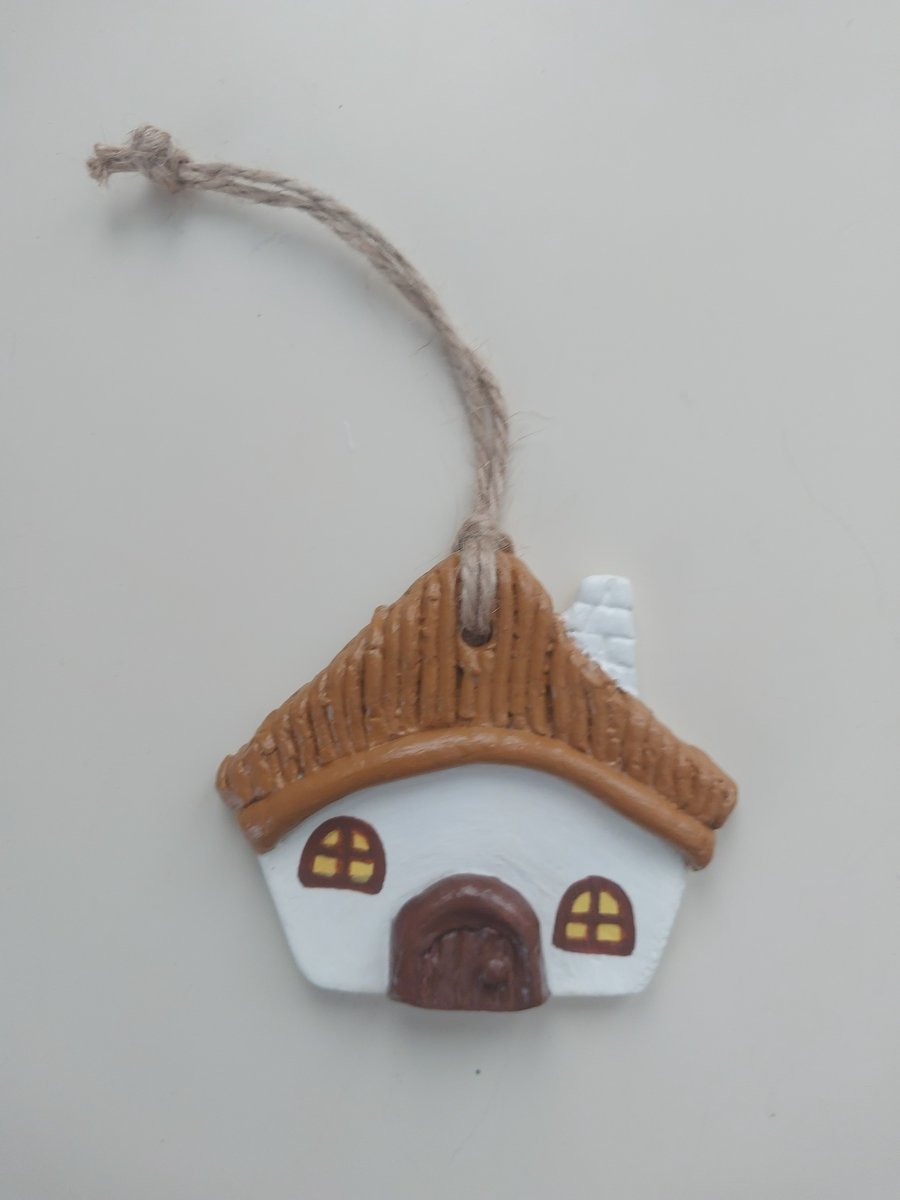 Handmade Clay Whimsical Storybook Cottage Hanging Ornament