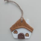 Handmade Clay Whimsical Storybook Cottage Hanging Ornament