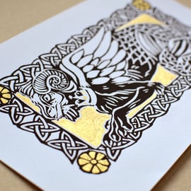 Beastie - Limited Edition Lino Print - Gold - Other Colours Available