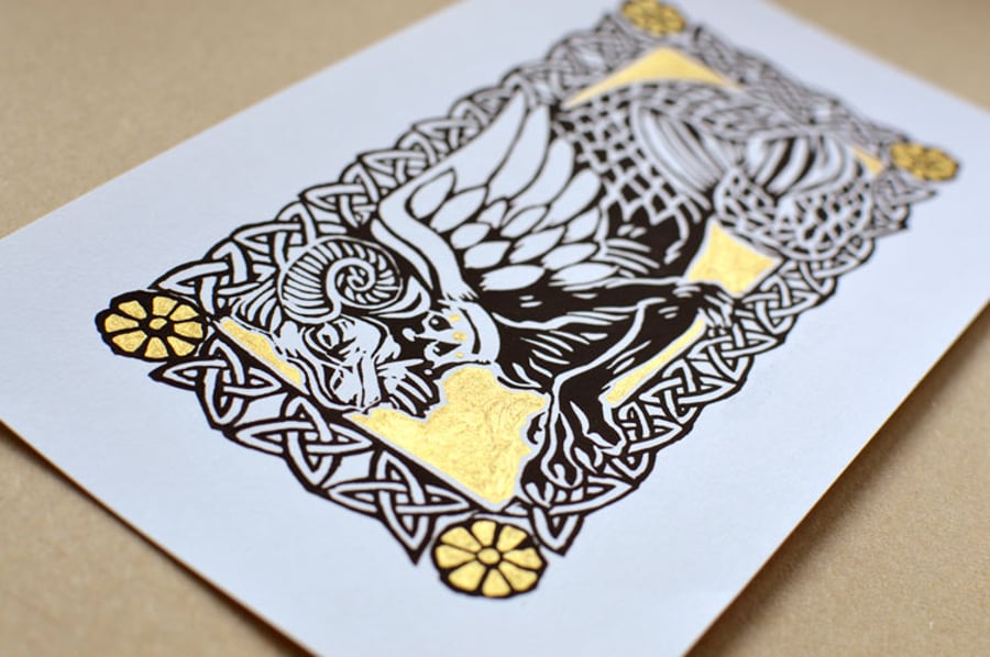 Beastie - Limited Edition Lino Print - Gold - Other Colours Available