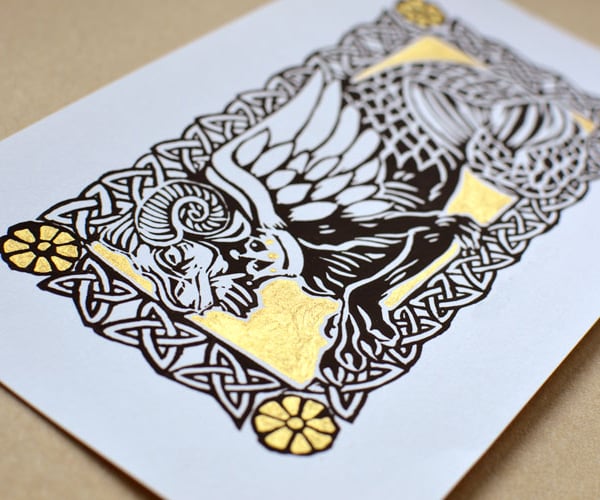 Beastie - Limited Edition Lino Print - Gold - Other Colours Available