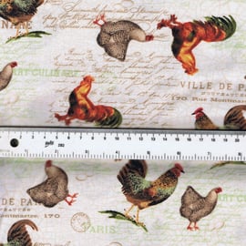 Fat Qtr French Country Roosters Multi-Coloured 100% Cotton Quilting Fabric
