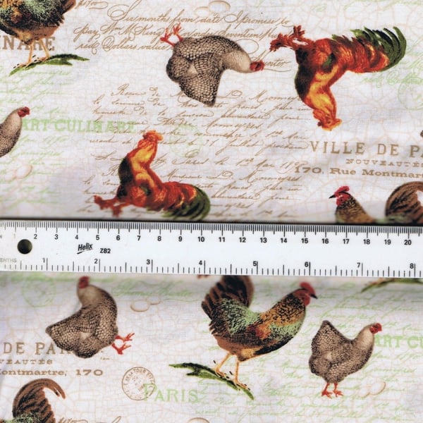 Fat Qtr French Country Roosters Multi-Coloured 100% Cotton Quilting Fabric