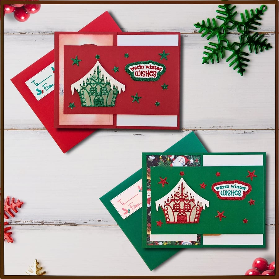 Christmas Gift Card Holder, Gift Wallet, Christmas Gift Voucher Holder in GREEN