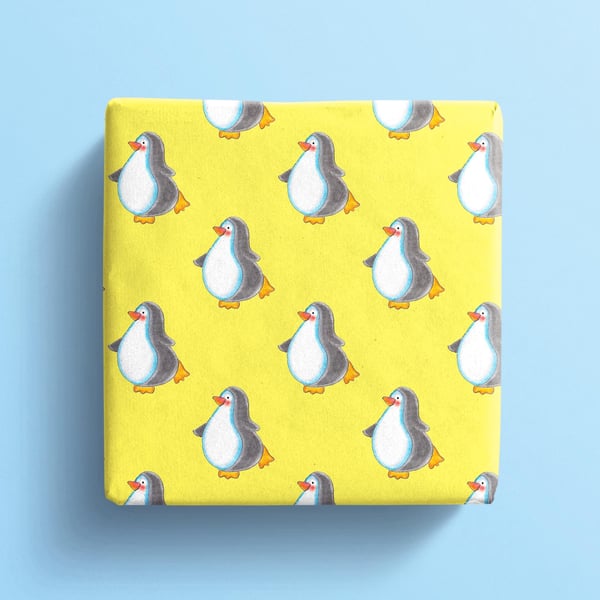 Penguin wrapping paper with a little penguin chick