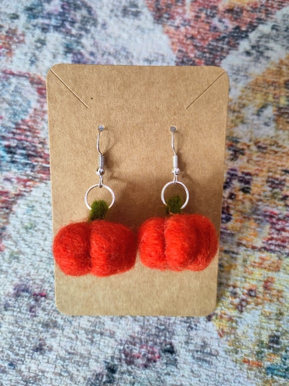Needle-felted pumpkin earrings