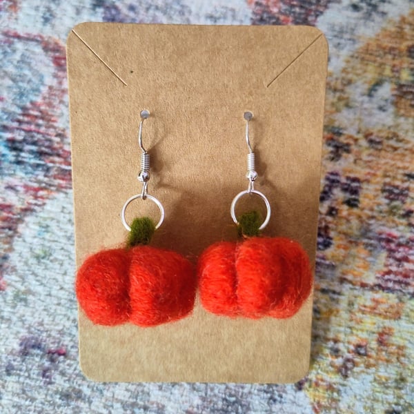 Needle-felted pumpkin earrings