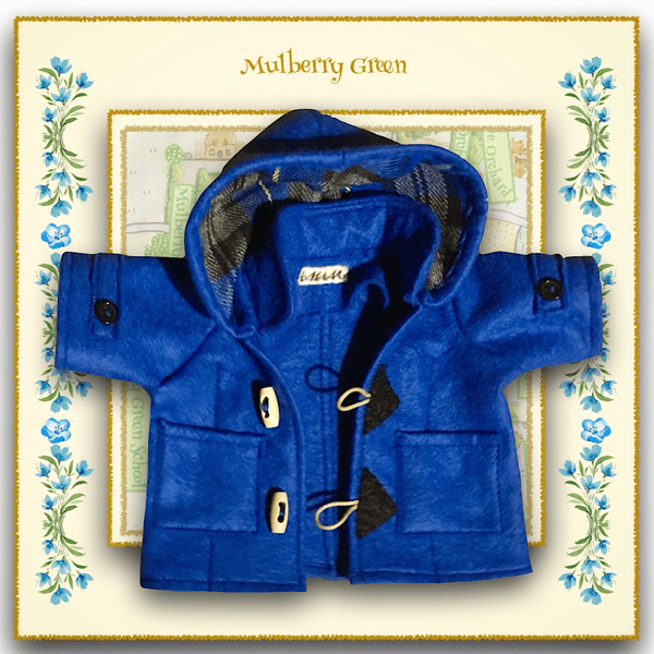 Royal Blue Duffle Coat with a Tartan Lined Hood Folksy