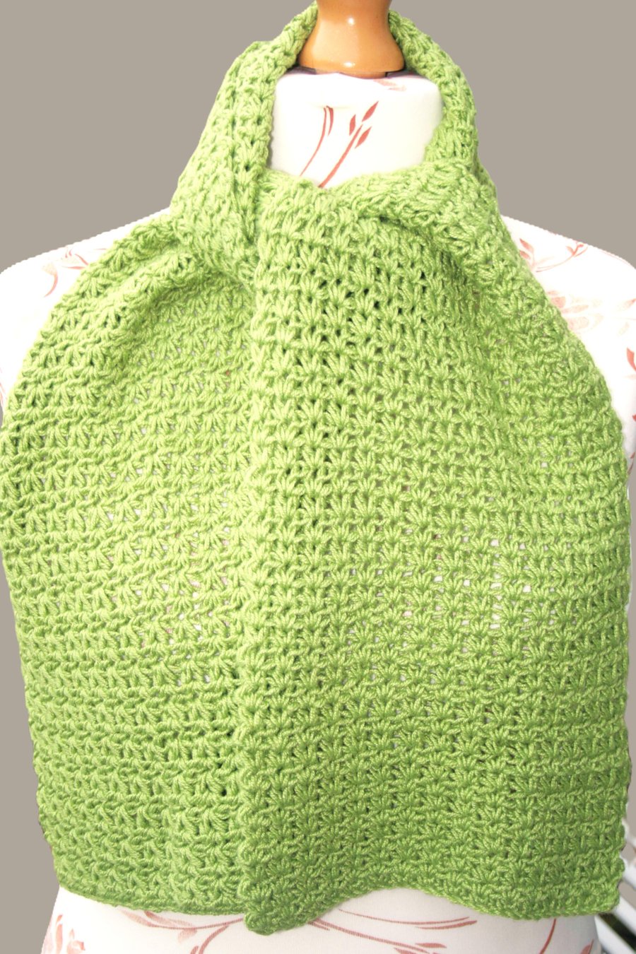 Bamboo Scarf - Green Unisex Crochet Scarf