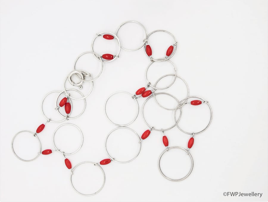 Silver Rings and Red Coral Necklace