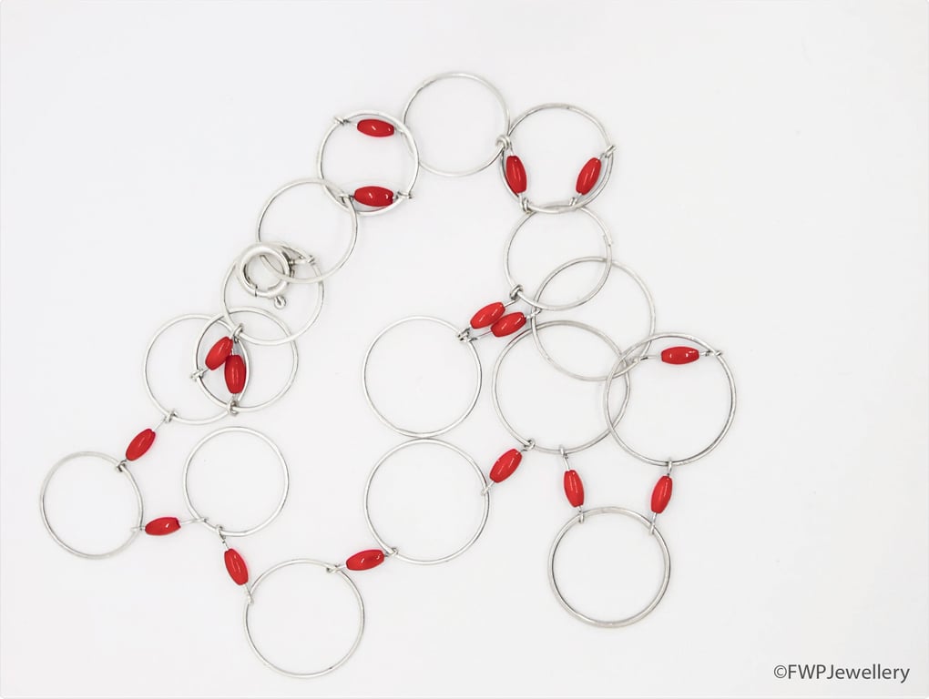 Silver Rings and Red Coral Necklace