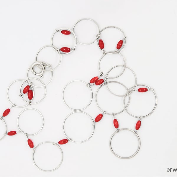 Silver Rings and Red Coral Necklace