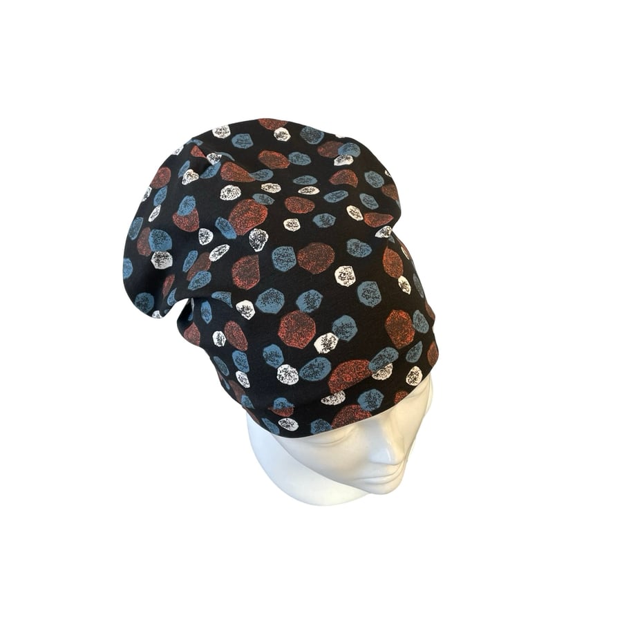 Black patterned beanie hat Soft slouchy cotton beanie cap Women hair loss