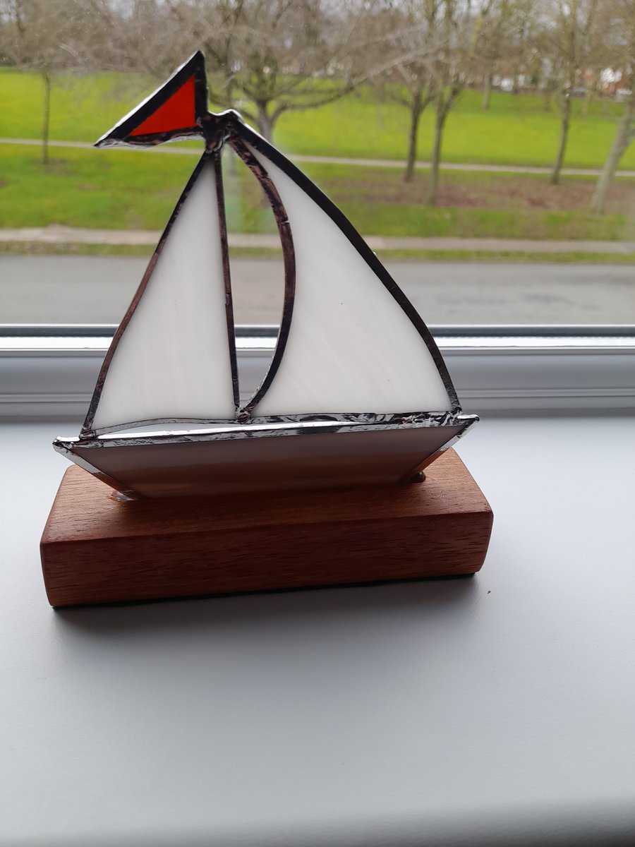 Stained glass free standing Yacht suncatcher