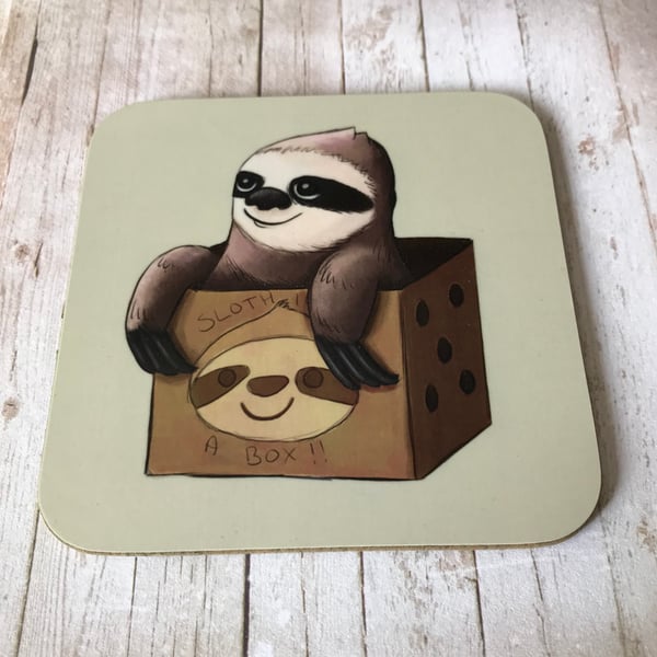 Sloth in a Box Square Coaster