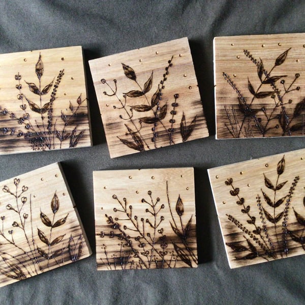 Wooden pyrography designed coasters