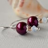 Plum Swarovski Pearl Earrings - Blackberry - Sterling Silver