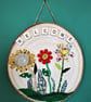Wooden wall art Welcome flowers