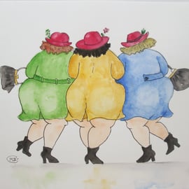 Best friends together original watercolor painting 
